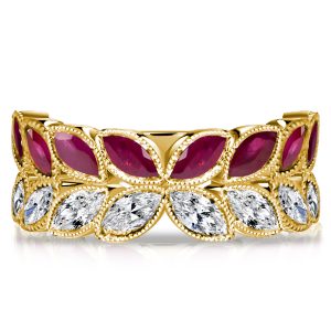 anniversary band - Italo Marquise Cut Ruby Ring Vintage Leaf Wedding Band, Italo jewelry - Online Catalog