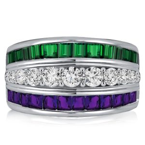 anniversary band - Italo Triple Row Amethyst Ring Emerald Green Wedding Band, Italo jewelry - Online Catalog