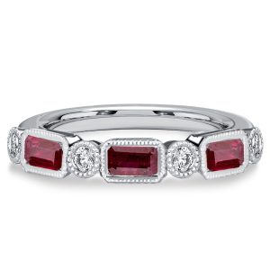 anniversary band - Italo Milgrain Bezel Ruby Band Ring Half Eternity Wedding Band, Italo jewelry - Online Catalog