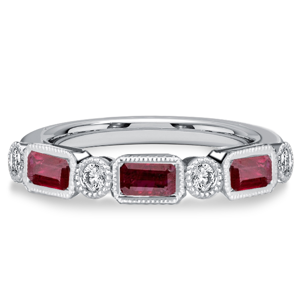 anniversary band - Italo Milgrain Bezel Ruby Band Ring Half Eternity Wedding Band, Italo jewelry - Online Catalog