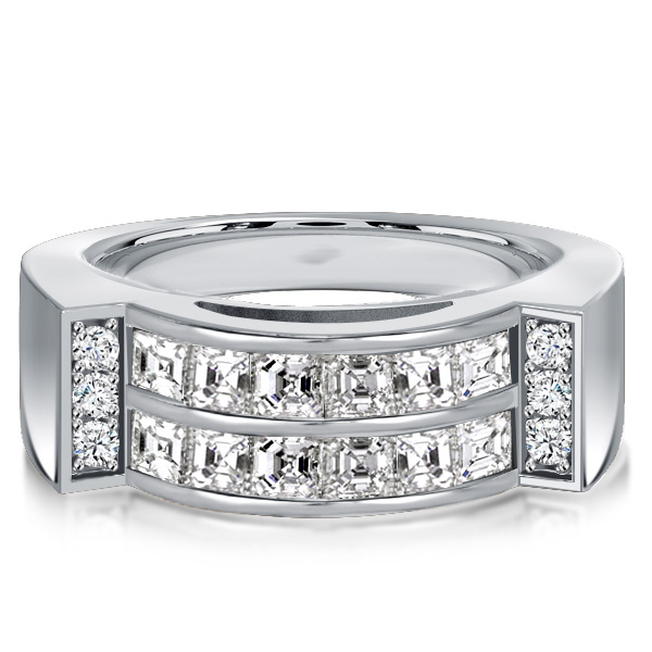 Anniversary band - Italo White Sapphire Asscher Cut Wedding Band Anniversary Ring, Wedding Bands - Apparel & Accessories, Italo jewelry - Online Catalog