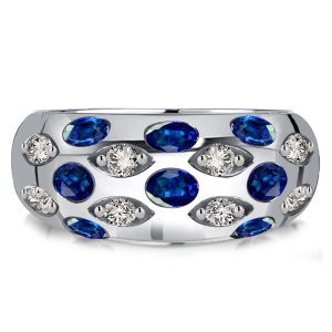 anniversary band - Italo Oval Blue Sapphire Wedding Band Vintage Dome Ring, Italo jewelry - Online Catalog