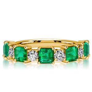 anniversary band - Italo Golden Asscher Cut Emerald Green Half Eternity Band, Italo jewelry - Online Catalog