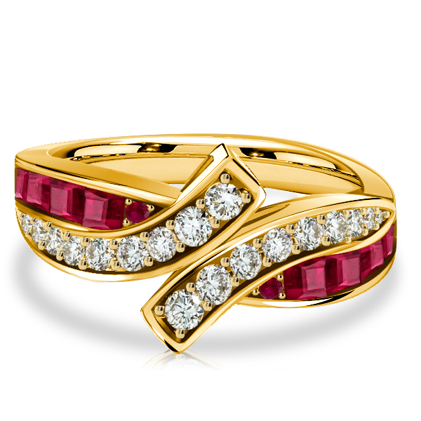 anniversary band - Italo Golden Bypass Ruby Ring Half Eternity Wedding Band, Italo jewelry - Online Catalog