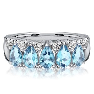 Anniversary band - Italo Aquamarine Pear Shaped Wedding Band Sterling Silver Rings, Italo jewelry - Online Catalog