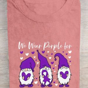 We Wear Purple for Alzheimer's Gnome Cotton T-shirt, T-shirts, Lilicloth.com
