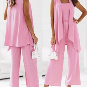 Cami Top & Flared Leg Pants Set With Coat, Two-piece Sets, ChicMe catalog