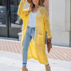 Hollow Out Pocket Design Longline Cardigan, Sweaters & Cardigans, ChicMe catalog