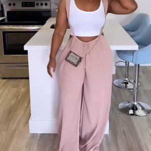 Drawstring Wide Leg Suspender Jumpsuit, women Jumpsuits, ChicMe catalog
