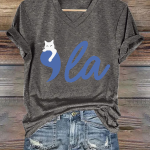 Comma La Childless Cat Lady Loose Crew Neck Simple T-Shirt, T-shirts, Lilicloth.com