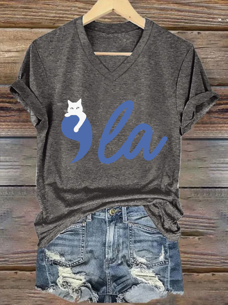 Comma La Childless Cat Lady Loose Crew Neck Simple T-Shirt, T-shirts, Lilicloth.com