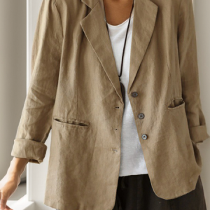 Shawl Collar Loose Casual Cotton And Linen Blazer, JustFashionNow Blazers, color:Khaki|size:XXL,
