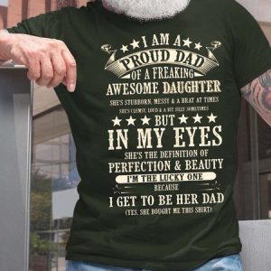 Men Proud Dad Perfection Beauty Daughter Fit Text Letters Crew Neck T-Shirt, T-shirts, Lilicloth.com