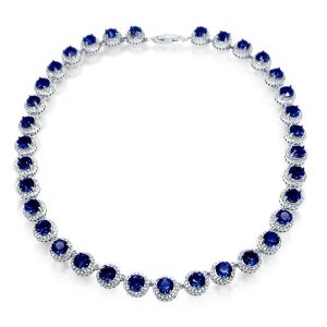 necklaces - Italo Blue Sapphire Necklace Sterling Silver Tennis Necklace For Women, Italo jewelry - Online Catalog