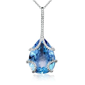 necklaces - Italo Pear Cut Blue Topaz Pendant Necklace For Women, Italo jewelry - Online Catalog