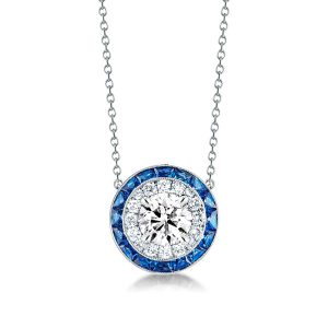 necklaces - Classic Halo Created Sapphire Pendant Necklace, Italo jewelry - Online Catalog