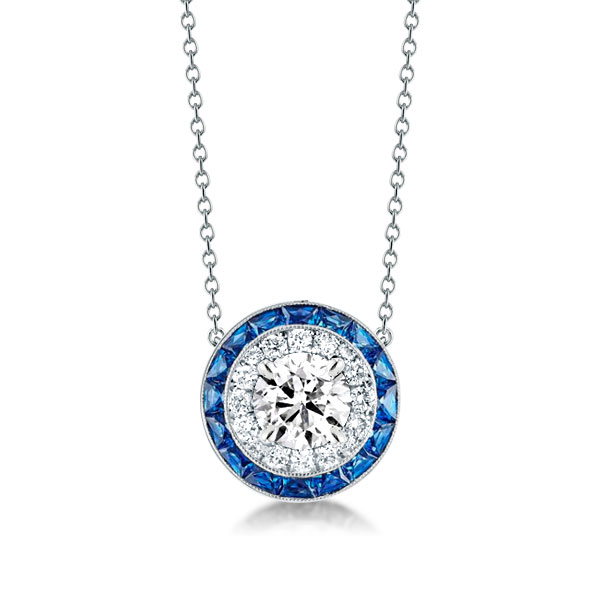 necklaces - Classic Halo Created Sapphire Pendant Necklace, Italo jewelry - Online Catalog