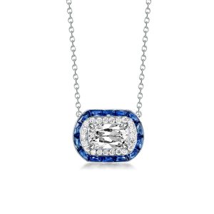 necklaces - Halo Cushion Cut Created Sapphire Pendant Necklace, Italo jewelry - Online Catalog