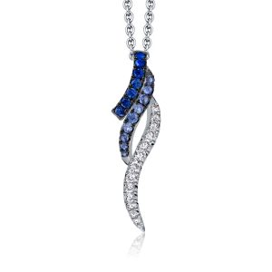 necklaces - Two Tone Round Cut Blue & White Sapphire Layer Pendant Necklace, Italo jewelry - Online Catalog