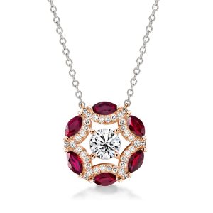 Necklaces - Two Tone Round Cut White & Ruby Sapphire Pendant Necklace, Apparel & Accessories, Italo jewelry - Online Catalog