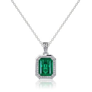 Necklaces - Italo Halo Emerald Cut Emerald Color Pendant Necklace, Apparel & Accessories, Italo jewelry - Online Catalog
