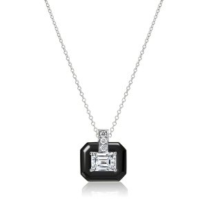 Necklaces - Italo Two Tone Emerald Cut White Sapphire Pendant Necklace, Apparel & Accessories, Italo jewelry - Online Catalog