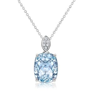 Necklaces - Italo Cushion Cut Aquamarine Pendant Necklace For Women, Apparel & Accessories, Italo jewelry - Online Catalog