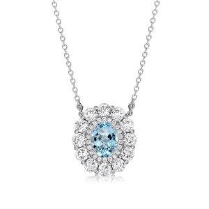 Necklaces - Halo Oval Cut Aquamarine Pendant Necklace For Women, Apparel & Accessories, Italo jewelry - Online Catalog