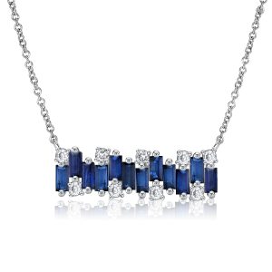Necklaces - Italo Baguette Blue Sapphire Bar Necklace For Women, Apparel & Accessories, Italo jewelry - Online Catalog