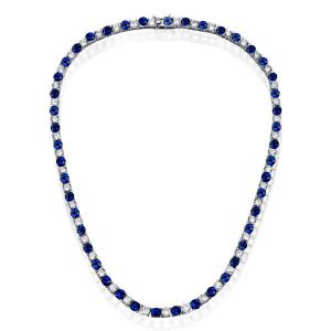 necklaces - Italo Alternating Blue & White Sapphire 4 MM Round Tennis Necklace Blue Sapphire Necklace, Italo jewelry - Online Catalog