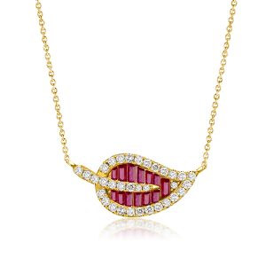 Necklaces - Baguette Cut Ruby Leaf Pendant Necklace For Women, Apparel & Accessories, Italo jewelry - Online Catalog