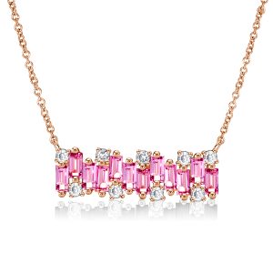 Necklaces - Rose Gold Pink Sapphire Baguette Cut Bar Necklace For Women, Apparel & Accessories, Italo jewelry - Online Catalog