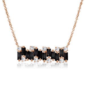Necklaces - Rose Gold Baguette Black Sapphire Bar Necklace For Women, Apparel & Accessories, Italo jewelry - Online Catalog