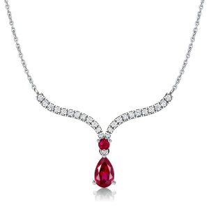 necklaces - Italo Ruby V-shaped Pear Cut Pendant Necklace For Women, Italo jewelry - Online Catalog