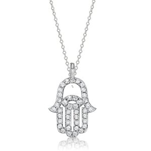 necklaces - Italo White Sapphire Evil Eye Necklace Hamsa Hand Necklace, Italo jewelry - Online Catalog