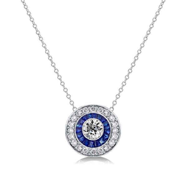 Necklaces - Italo Blue Sapphire Vintage Necklace Halo Pendant Necklace, Apparel & Accessories, Italo jewelry - Online Catalog