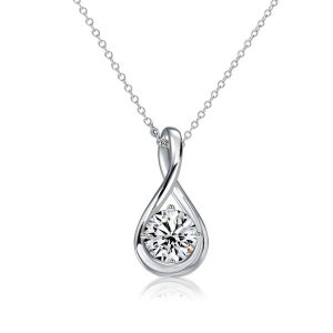necklaces - Italo White Sapphire Round Cut Drop Pendant Necklace For Women, Italo jewelry - Online Catalog