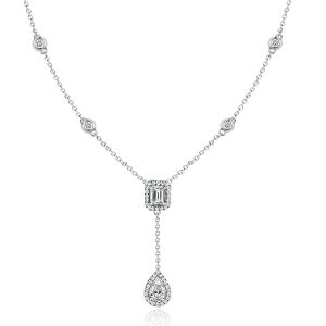 necklaces - Italo Pear & Emerald Cut Twin Tie Necklace Halo Necklace, Italo jewelry - Online Catalog
