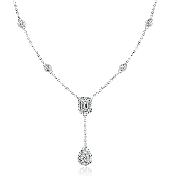 necklaces - Italo Pear & Emerald Cut Twin Tie Necklace Halo Necklace, Italo jewelry - Online Catalog