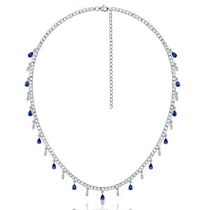Necklaces - Italo Pear Cut Blue Sapphire Dangles Necklace In 925 Silver, Apparel & Accessories, Italo jewelry - Online Catalog