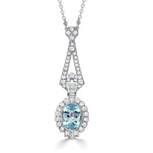 Necklaces - Italo Milgrain Oval Cut Aquamarine Pendant Necklace Vintage, Apparel & Accessories, Italo jewelry - Online Catalog