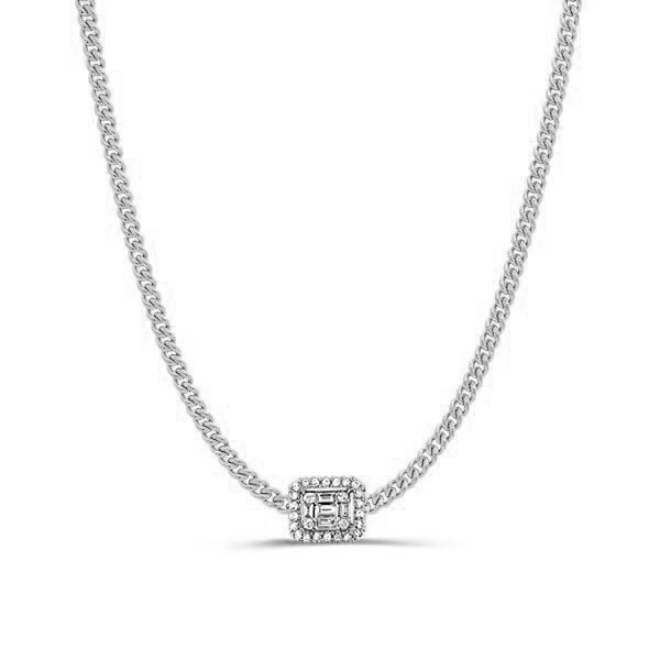 Necklaces - Italo Baguette Pendant Necklace Halo Necklace In 925 Silver, Apparel & Accessories, Italo jewelry - Online Catalog