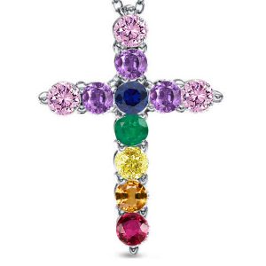 necklaces - Italo Multi Color Cross Necklace Cross Pendant In 925 Silver, Italo jewelry - Online Catalog