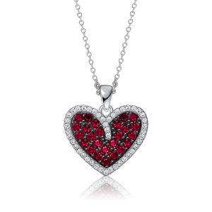 necklaces - Italo Two Tone Garnet Heart Pendant Necklace For Women, Italo jewelry - Online Catalog