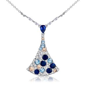 Necklaces - Blue Sapphire Fan Pendant In 925 Silver Aquamarine Necklace, Apparel & Accessories, Italo jewelry - Online Catalog