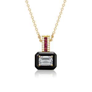 Necklaces - Italo Emerald Cut Halo Necklace Ruby Pendant For Women, Apparel & Accessories, Italo jewelry - Online Catalog