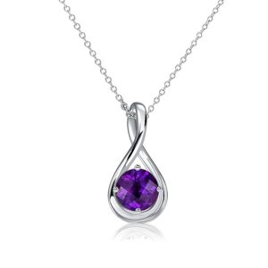 Necklaces - Italo Amethyst Round Cut Drop Pendant Necklace For Women, Apparel & Accessories, Italo jewelry - Online Catalog