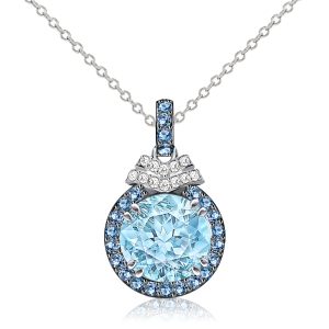 Necklaces - Italo Halo Aquamarine Pendant Necklace In Sterling Silver, Apparel & Accessories, Italo jewelry - Online Catalog