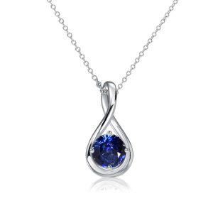 necklaces - Italo Blue Sapphire Round Cut Drop Pendant Necklace For Women, Italo jewelry - Online Catalog