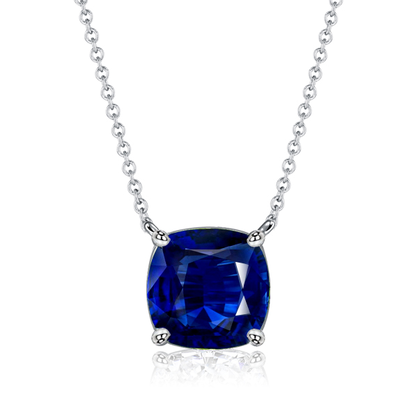 Necklaces - Italo Cushion Blue Sapphire Pendant Necklace Solitaire Necklace, Apparel & Accessories, Italo jewelry - Online Catalog
